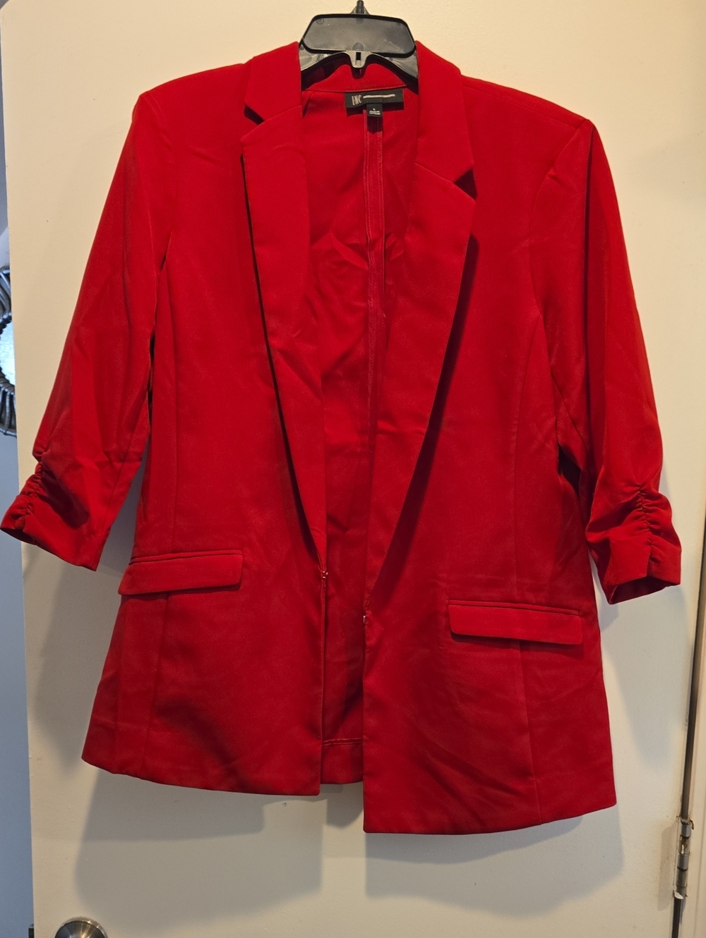 INC Bright Red Blazer with Ruched Sleeves